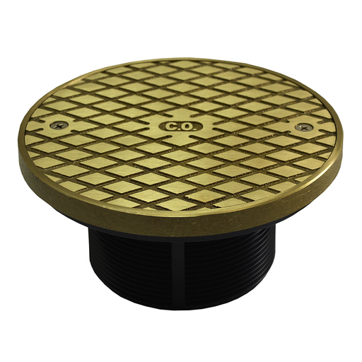 3-1/2" ABS Cleanout Spud with 6" Polished Brass Round Cover with Ring