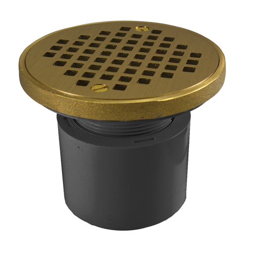 2" PVC Over Pipe Fit Drain Base with 2" Plastic Spud and 4" Polished Brass Strainer with Ring