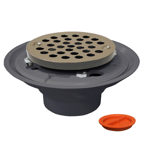 2" x 3" PVC Shower Drain/Floor Drain with 4" Stainless Steel Round Strainer with Test Plug