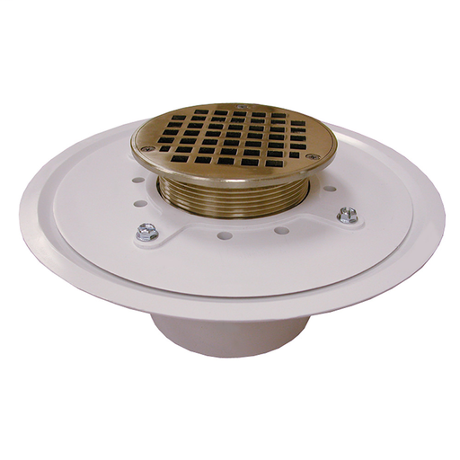 4" Heavy Duty PVC Drain Base with 3-1/2" Metal Spud and 6" Nickel Bronze Strainer