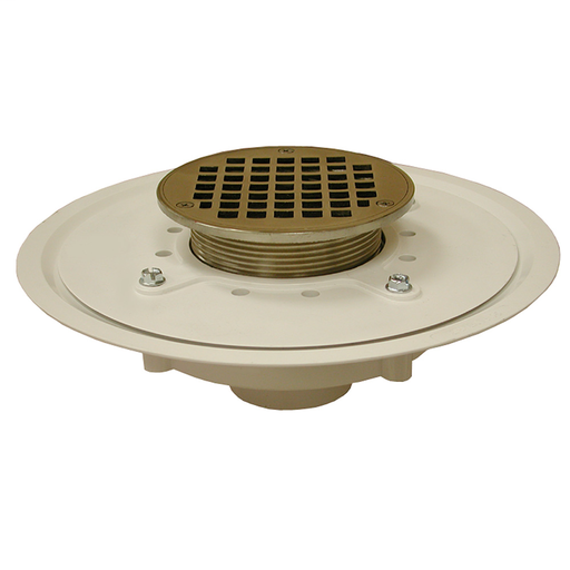 2" Heavy Duty PVC Drain Base with 3-1/2" Metal Spud and 5" Nickel Bronze Strainer