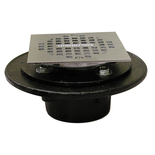 2" FIP Shower/Floor Drain with 6-1/2" Pan and 4" Chrome Plated Cast Square Strainer