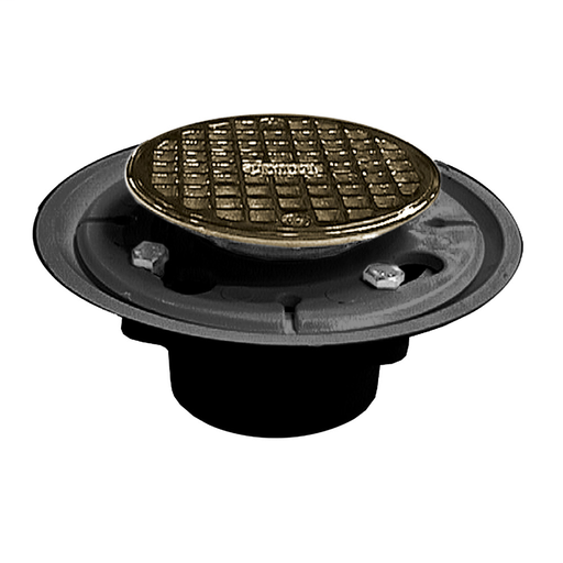 2" x 3" PVC Shower Drain/Floor Drain with Brass Tailpiece and 4" Polished Brass Round Strainer