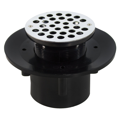4" Heavy Duty ABS Slab Drain Base with 3" Plastic Spud and 6" Stainless Steel Strainer