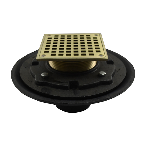 3" Heavy Duty No Hub Floor Drain/Shower Drain with 10" Pan and 5" Nickel Bronze Square Strainer - Height 4-1/2" - 6-1/2"