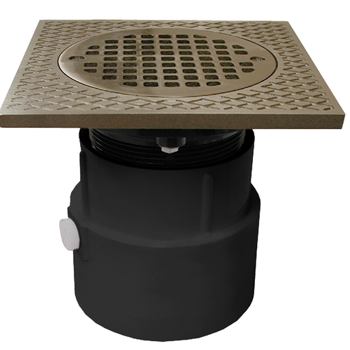 4" PVC Over Pipe Fit Drain Base with 3-1/2" Plastic Spud and 5" Nickel Bronze Strainer