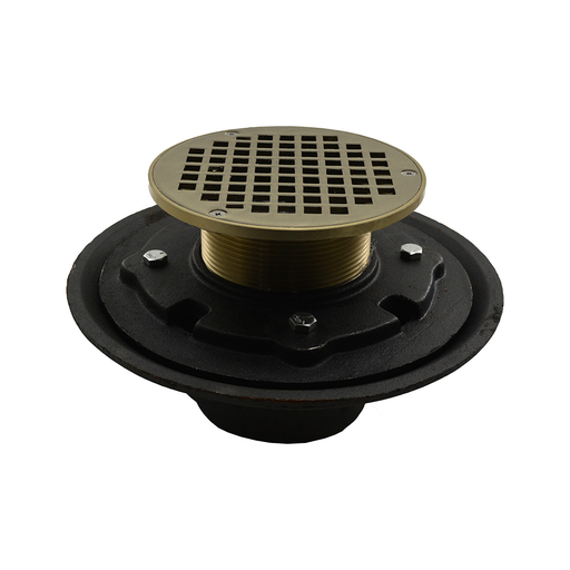 4" Heavy Duty No Hub Floor Drain/Shower Drain with 10" Pan and 6" Nickel Bronze Round Strainer - Height 4-3/4" - 6-3/4"