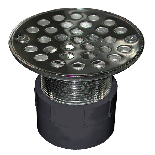 2" PVC Over Pipe Fit Drain Base with 2" Metal Spud and 4" Stainless Steel Strainer