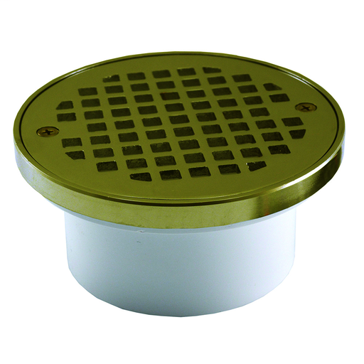 3" x 4" General Purpose PVC Drain with 5" Polished Brass Round Strainer with Ring