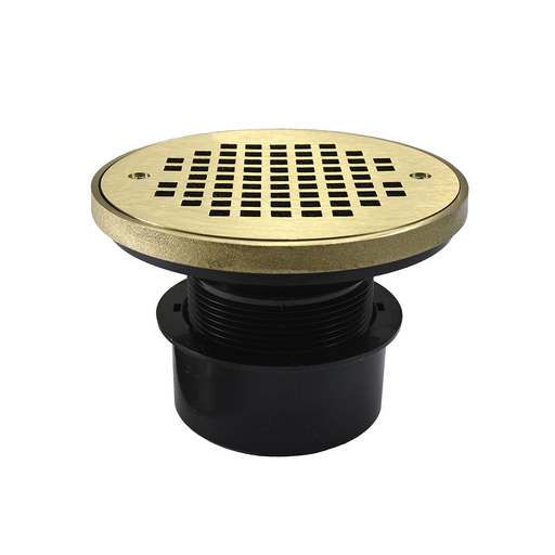 4" ABS Inside Pipe Fit Drain Base with 3" Plastic Spud and 6" Nickel Bronze Strainer with Ring