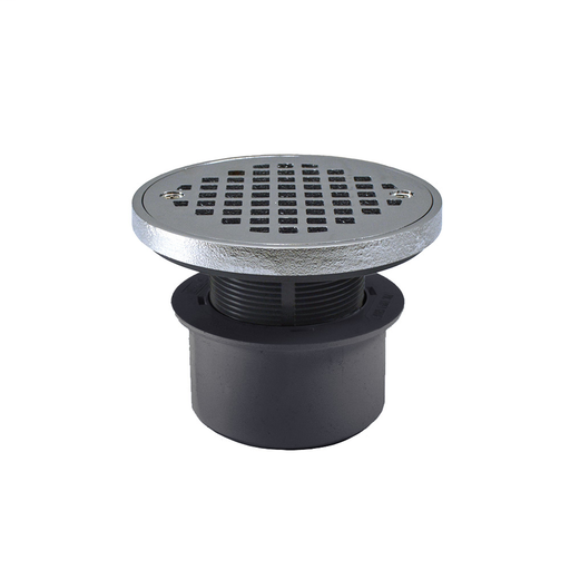 3" PVC Inside Pipe Fit Drain Base with 2" Plastic Spud and 4" Chrome Plated Strainer with Ring