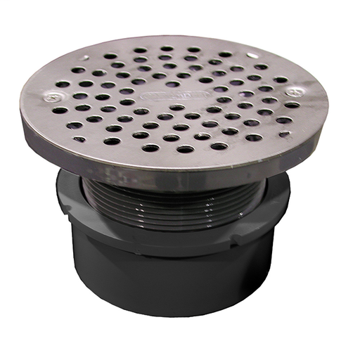 4" PVC Hub Fit Drain Base with 3-1/2" Plastic Spud and 5" Stainless Steel Strainer