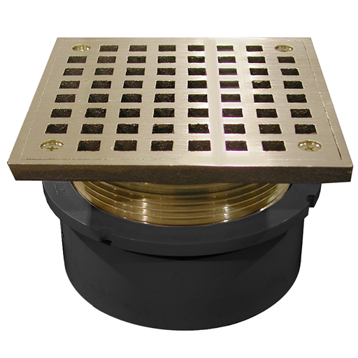 4" PVC Hub Fit Drain Base with 3-1/2" Metal Spud and 6" Nickel Bronze Strainer