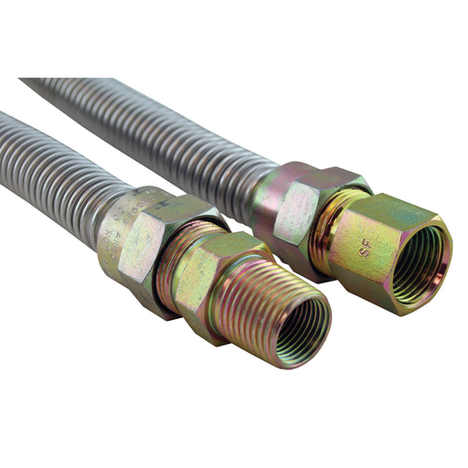 3/8" OD Gas Connector, Uncoated with Fitting, 1/2” FIP x 3/8” MIP x 60”