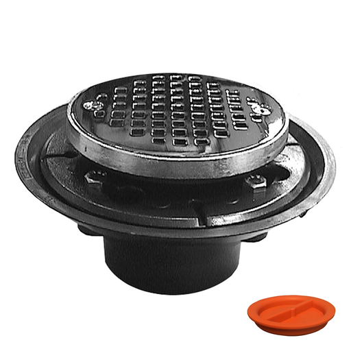 2" x 3" ABS Shower Drain/Floor Drain with 4" Chrome Plated Cast Round Strainer with Ring with Test Plug