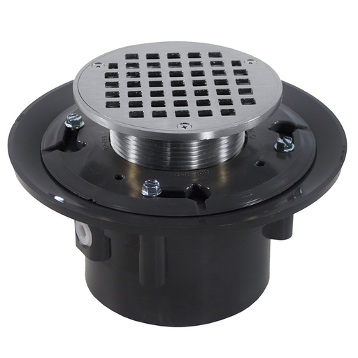 4" Heavy Duty PVC Drain Base with 3-1/2" Metal Spud and 6" Chrome Plated Strainer