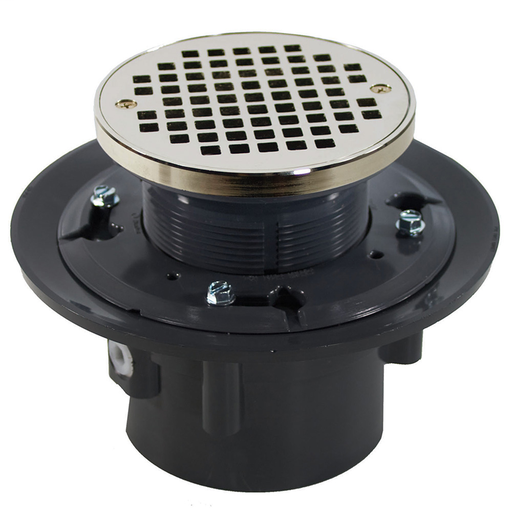 3" x 4" Heavy Duty PVC Drain Base with 3-1/2" Plastic Spud and 6" Nickel Bronze Strainer with Ring