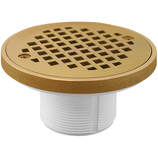2" PVC IPS Plastic Spud with 4" Polished Brass Round Strainer with Ring