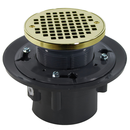 4" Heavy Duty PVC Drain Base with 3" Plastic Spud and 6" Stainless Steel Strainer