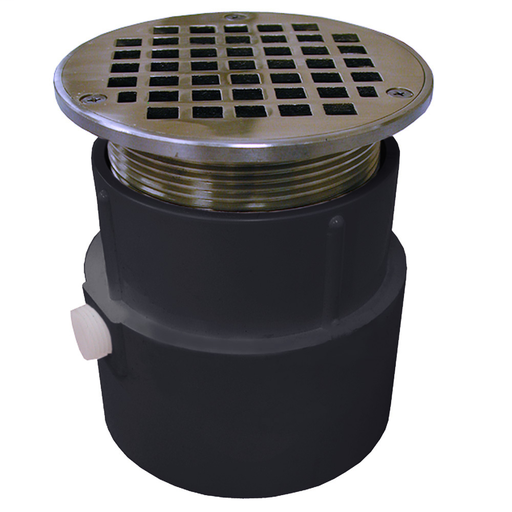 4" PVC Over Pipe Fit Drain Base with 3-1/2" Metal Spud and 5" Chrome Plated Strainer