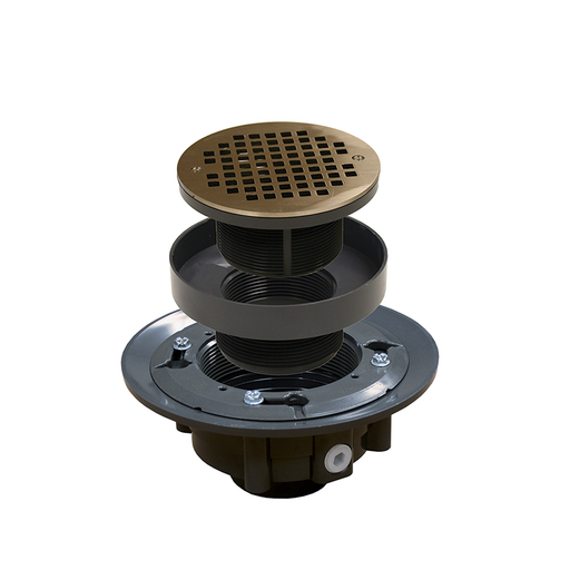 3" x 4" PVC Heavy Duty Drain Base with 3" Plastic Spud and 5" Nickel Bronze Round Strainer