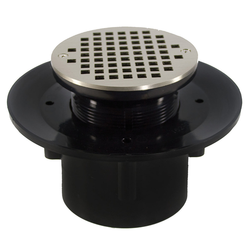 2" x 3" Heavy Duty ABS Slab Drain Base with 3-1/2" Plastic Spud and 6" Nickel Bronze Strainer