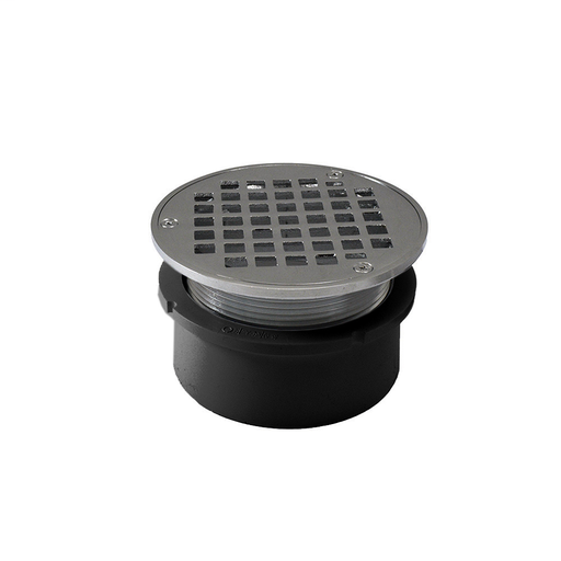 4" PVC Hub Fit Drain Base with 3-1/2" Metal Spud and 5" Chrome Plated Strainer