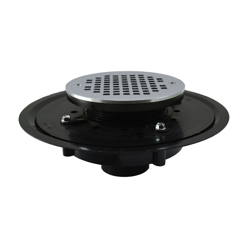 4" Heavy Duty ABS Drain Base with 4" Metal Spud and 6" Chrome Plated Strainer