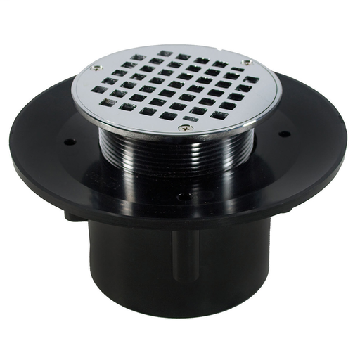4" Heavy Duty ABS Slab Drain Base with 3-1/2" Metal Spud and 6" Chrome Plated Strainer