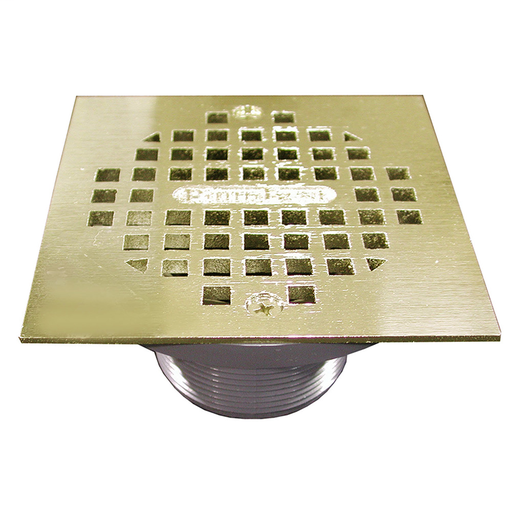 2" PVC IPS Plastic Spud with 4" Polished Brass Square Strainer