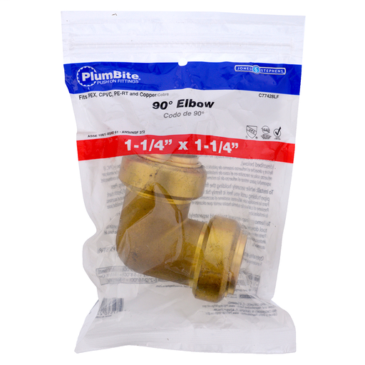 1-1/4" (Bagged) PlumBite Push On 90° Elbow, Lead Free