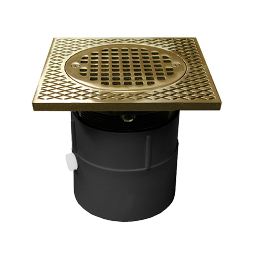 4" PVC Over Pipe Fit Drain Base with 4" Plastic Spud and 5" Nickel Bronze Strainer