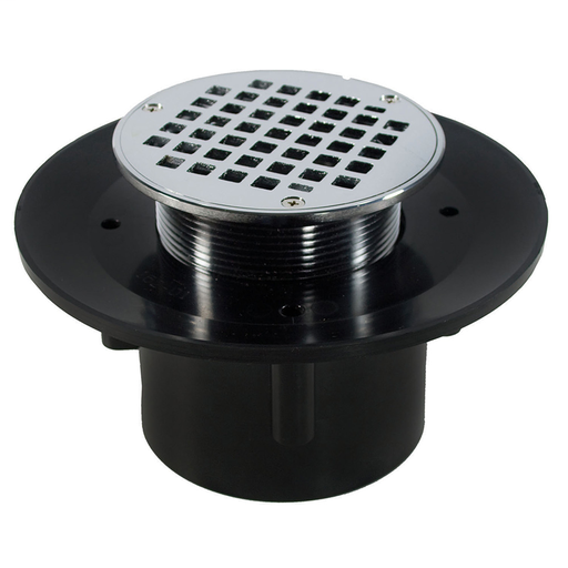 2" x 3" Heavy Duty ABS Slab Drain Base with 3-1/2" Metal Spud and 5" Chrome Plated Strainer