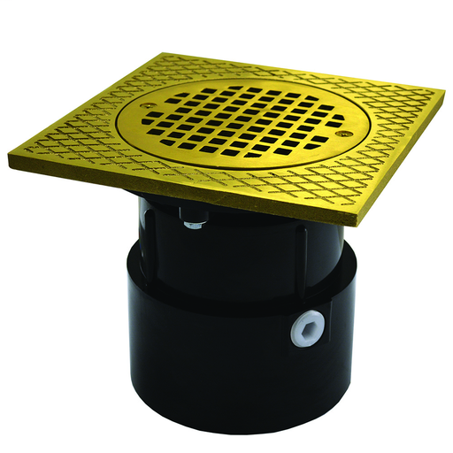 4" ABS Over Pipe Fit Drain Base with 3-1/2" Plastic Spud and 5" Nickel Bronze Strainer