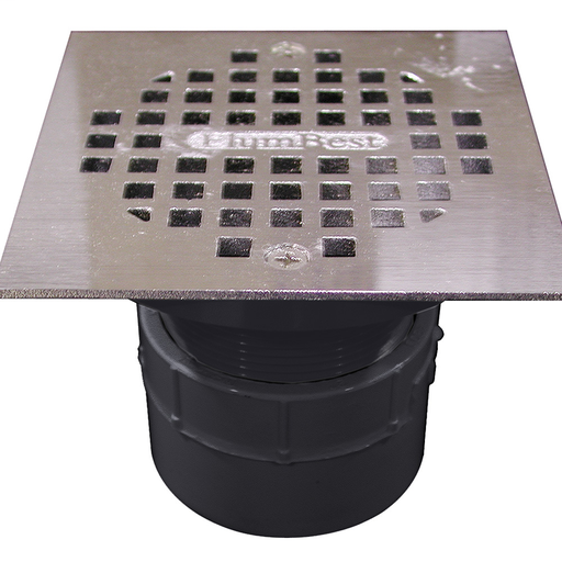 2" PVC Over Pipe Fit Drain Base with 2" Plastic Spud and 4" Chrome Plated Strainer