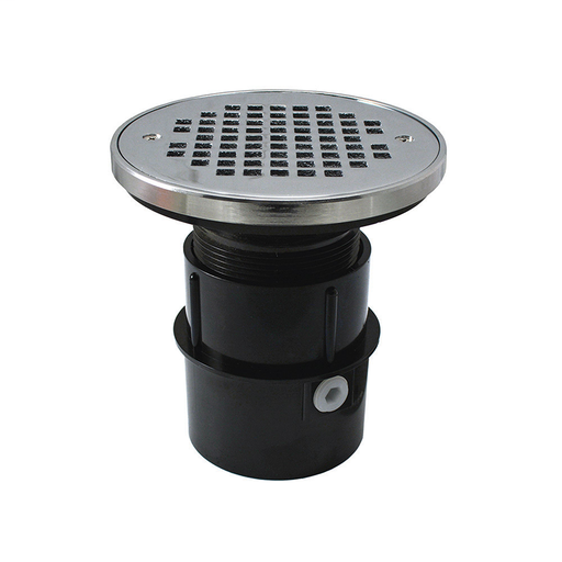 2" ABS Over Pipe Fit Drain Base with 2" Plastic Spud and 4" Chrome Plated Strainer with Ring