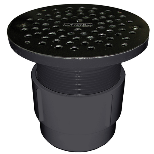 3" x 4" PVC Pipe Fit Drain Base with 3-1/2" Plastic Spud and 6" Polished Brass Strainer
