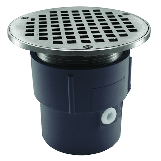 3" x 4" PVC Pipe Fit Drain Base with 3-1/2" Metal Spud and 6" Chrome Plated Strainer