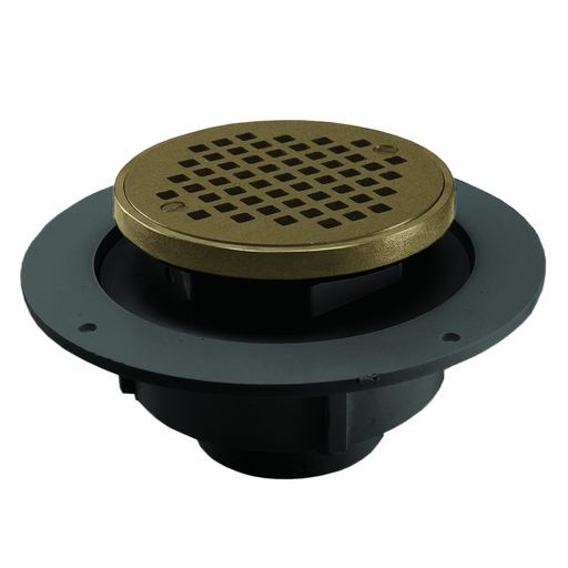2" PVC Shower Drain/Floor Drain with Plastic Tailpiece and 4" Nickel Bronze Round Strainer with Ring
