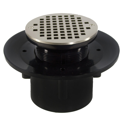 3" x 4" Heavy Duty ABS Slab Drain Base with 3-1/2" Plastic Spud and 6" Nickel Bronze Strainer