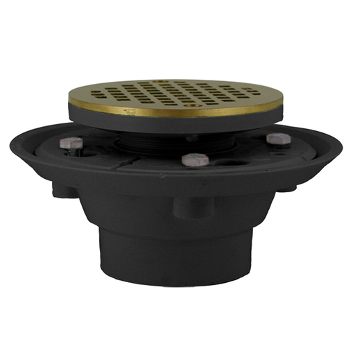 2" x 3" PVC Shower Drain/Floor Drain with 4" Polished Brass Cast Round Strainer