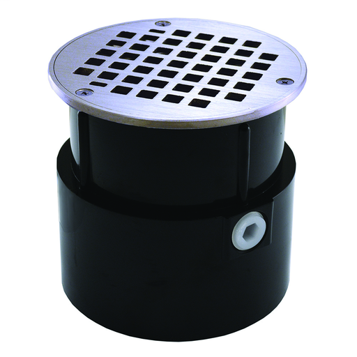4" ABS Over Pipe Fit Drain Base with 3-1/2" Metal Spud and 6" Chrome Plated Strainer