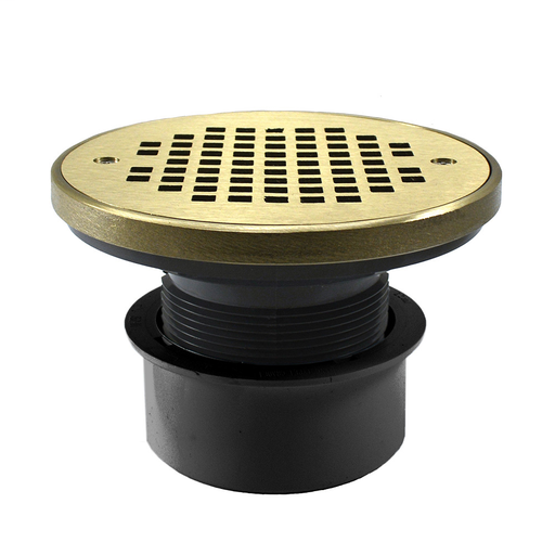 4" PVC Inside Pipe Fit Drain Base with 3" Plastic Spud and 6" Nickel Bronze Strainer with Ring