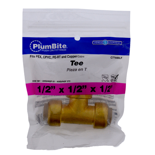 1/2" (Bagged) PlumBite Push On Tee, Lead Free