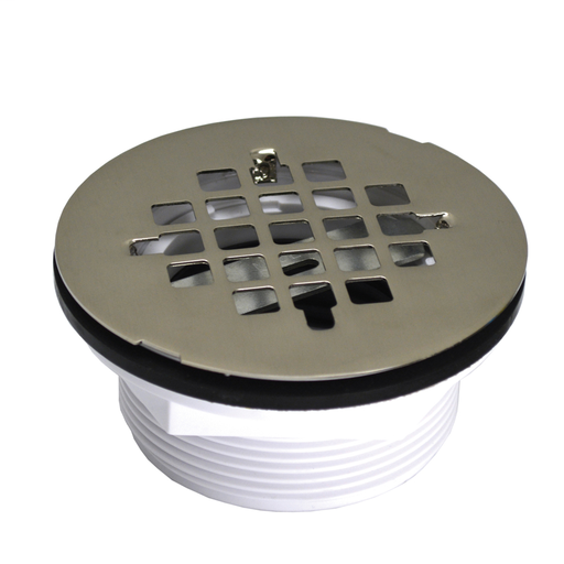 2" No Caulk Shower Stall Drain with Plastic Body and Brushed Nickel Strainer