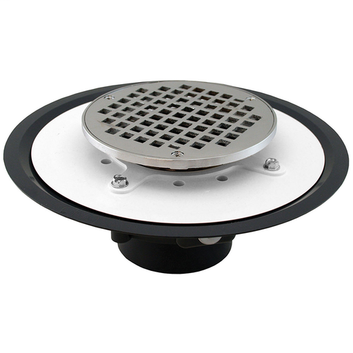 4" Heavy Duty PVC Drain Base with 3-1/2" Metal Spud and 6" Chrome Plated Strainer