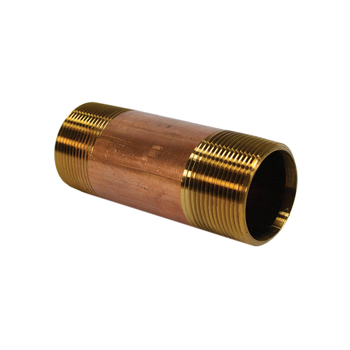 1-1/4" x 6" Red Brass Pipe Nipple, Lead Free