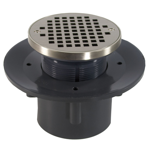 4" Heavy Duty PVC Slab Drain Base with 4" Plastic Spud and 6" Nickel Bronze Strainer with Ring