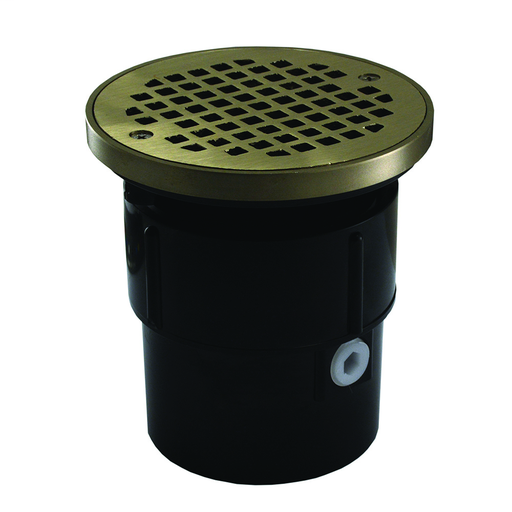 3" x 4" ABS Pipe Fit Drain Base with 3-1/2" Plastic Spud and 5" Nickel Bronze Strainer with Ring