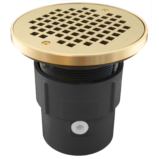 3" x 4" PVC Pipe Fit Drain Base with 3-1/2" Plastic Spud and 6" Polished Brass Strainer with Ring